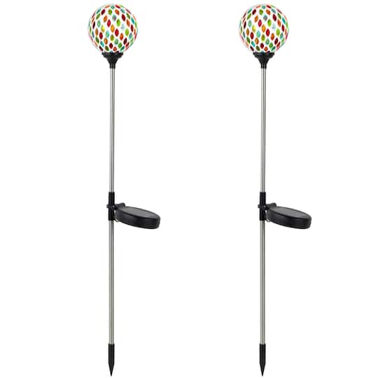 30" Mosaic Stained Glass Solar Powered LED Pathway Markers, 2ct.